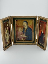 Vintage Gilt Wood Triptych Icon – Madonna & Child with Annunciation Panels