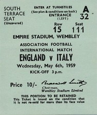TICKET: ENGLAND v Italy (Friendly) 1959 - EXCELLENT
