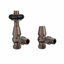 Traditional Antique Design TRV Thermostatic Brass Angled Radiator Valves Pair