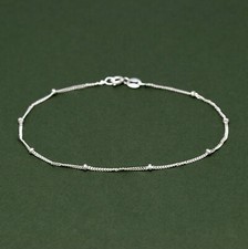 Genuine 925 Sterling Silver Saturn Curb Chain, 2mm Beads Bracelet 6.5" 7.5" 85"
