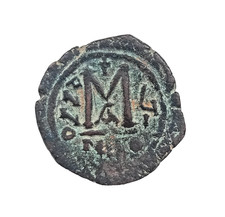 Ancient Byzantine Bronze Follis Coin: Maurice Tiberius II 582AD