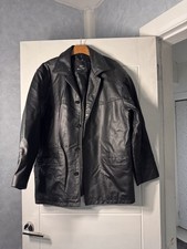 Vintage Black leather jacket matinee  Size large button up pockets heavyweight 