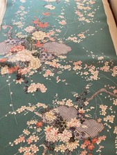 @@scraps,  Japanese kimono silk fabric/ smooth crepe, green-blue F23