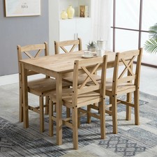 Classic Solid Wooden Dining Table and 4 Chairs Set Kitchen Natural Grey or White