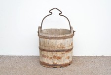 old vintage wooden rice bucket
