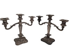 Pair of Silver Plate Candelabra Made in England Ornate Design T2750 D145