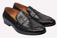 Mens Classic Crocodile Print Faux Leather Penny Loafers Formal Slip on Shoes