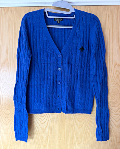 Topshop blue cable knit neck - cable-knit, v-neck