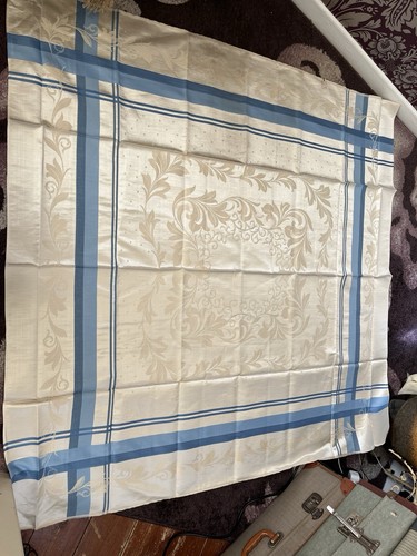 Vintage blue sateen damask - blue,