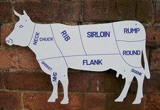 VINTAGE DESIGN METAL COW WALL DISPLAY BUTCHERS BEEF CUTS RESTAURANT SHOP HOME