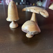 Collection Of Retro Small Wooden Mushrooms Or Toadstool Various Species Of Tree