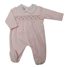 PINK SMOCKED VELOUR ROMPERS