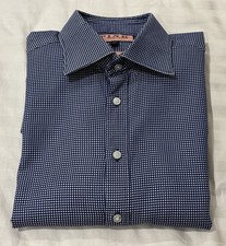 Men’s Thomas Pink’s Navy Blue & White Small Check Shirt Slim Fit Prestige UK15.5