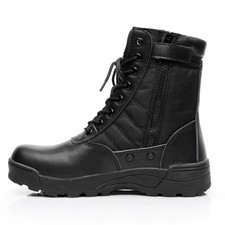 Mens Leather Army Patrol Combat Boots Tactical Cadet Security Military Shoes NEW