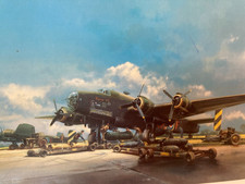 HALIFAX BOMBER  123 SORTIES  RAF WW2 1980s  ABSTRACT BOOKPLATE CUTTING  27/21 CM