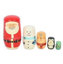 Wooden Christmas Matryoshka Russian Nesting Doll Set Festive Traditional New
