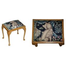 CIRCA 1930'S ENGLISH WALNUT WILLIAM MORRIS FOREST LINEN DRESSING TABLE STOOL