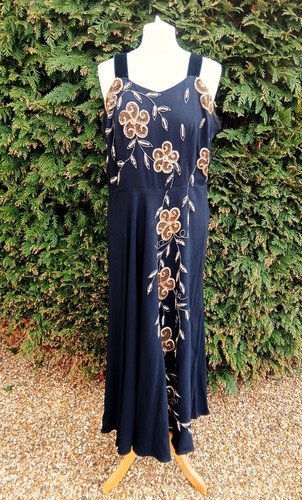 Vintage long black crepe - crepe, gold