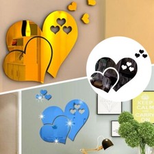 5Pcs Love Heart Mirror Wall Stickers Self Adhesive Home Bedroom Removable Decors