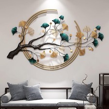 Ainydie Luxury Metal Ginkgo Tree Leaf Wall Art, Creative Handmade Wall Sculpture