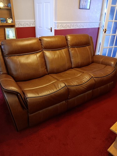 Brown leather piece suite - leather,
