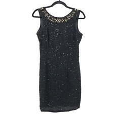 Stenay Silk Beaded Dress Womens 8 Black Flapper Evening Wear Vintage 20's Style