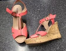 Ladies Call It Spring Coral Cork Wedge Sandals Size Uk 7. Ex Condition. . 