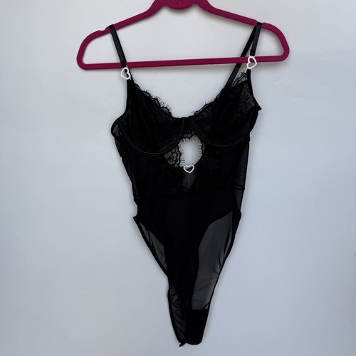 Black lace mesh teddy bodysuit - lace,