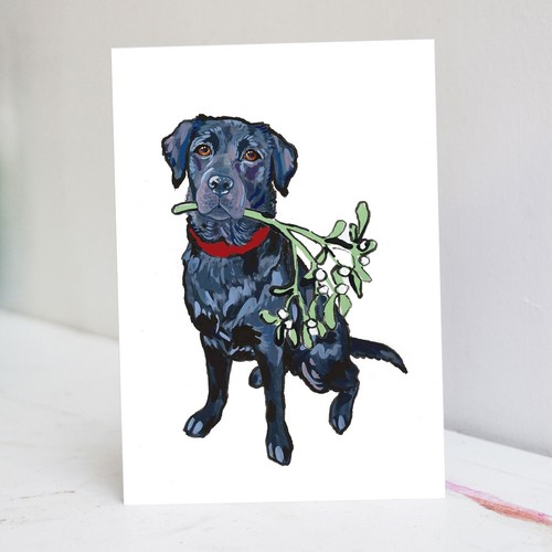 Black labrador christmas card - black,