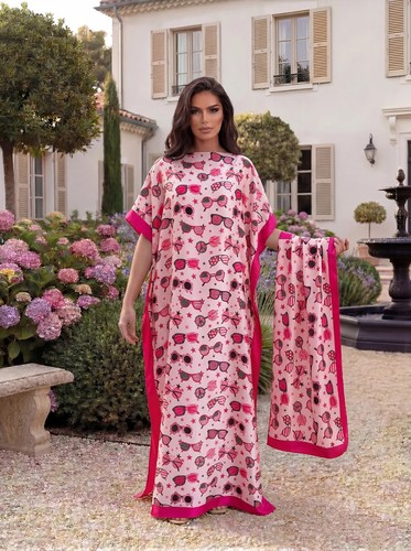 Sunglasses print satin abaya - sunglasses,