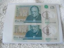  Very low numbers TWO £5 Polymer Notes AK47 001319 - AK47 001339 Circulated.