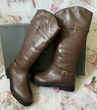 Crew Clothing Co Ladies Chocolate Tall Chunky Strappy Boots Size 6 Preloved Box