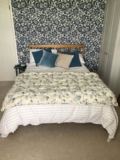 Beautiful Vintage Blue Cream Floral Eiderdown Feather Quilt French Cottage 
