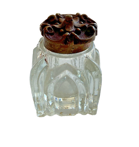 Inkwell cut glass caste - cut, bronze
