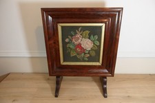 Vintage Wood & Glass Framed Tapestry Fire Screen