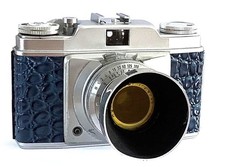 VINTAGE AGFA SILETTE  WITH LENS HOOD & FILTER. BLUE CROCODILE SKIN COVERED.