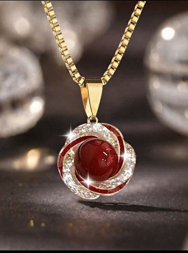 Gold tone red round stone - red,