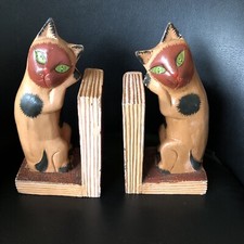 Vintage Pair Wooden Cat Bookends Shabby Chic Cat Lover Gift