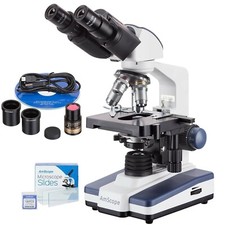 Amscope 40X-2500X Binocular LED Compound Microscope +5MP Digital Camera +Slides