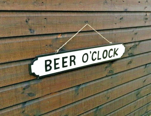 Beer clock sign hand carved - beer, o'clock