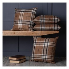 Large Tartan Cushion Covers Brown 4 Pack Check Design 22 inch 55 cm Square £29