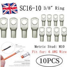 10Pcs Wire Ring Terminal Copper 6 AWG Gauge 3/8" Connectors Car Audio Terminals