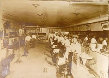 c1910 CABINET CARD PHOTO BABER SHOP INTERIOR SHOE SHINE KOKEN CHAIRS 1G5