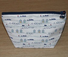 John Lewis Beach Huts Furnishing Fabric Double-Layer Pouch Travel Makeup Bag NEW