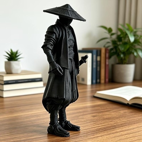 Black samurai statue with - black,