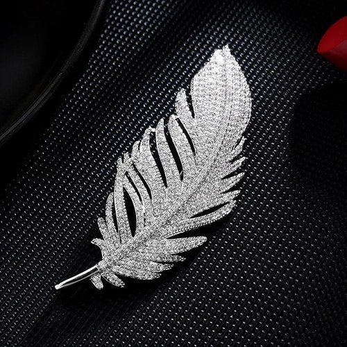 Crystals silver feather - feather, brooch