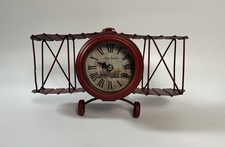 Vintage Biplane Aeroplane Clock Home Bedside Table Desk Mantel Decor Red Baron