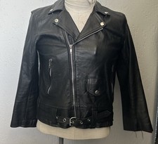 Vintage 1970s Women’s Black Leather Jacket Biker Motorcycle Western Disco 14