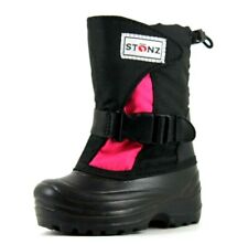 Stonz Winter Bootz Infant Kids UK 7 US 8 Black & Pink Thermal Waterproof Boots