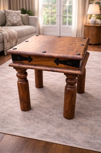 Rustic solid wood side table - side,